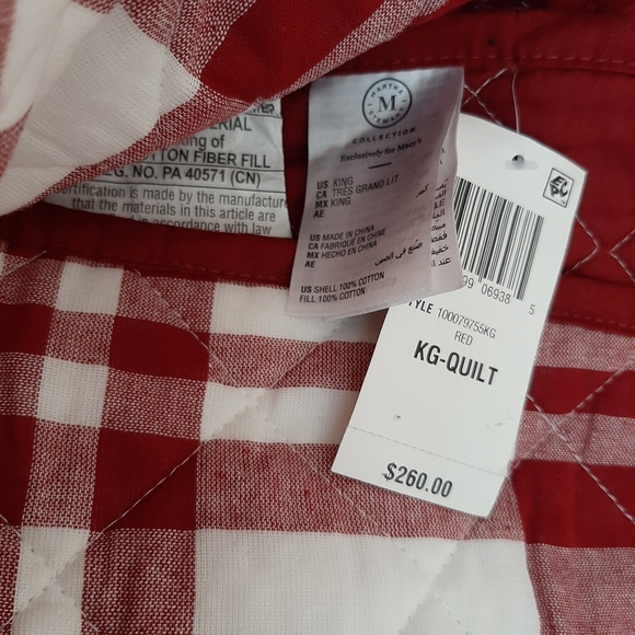 Martha Stewart Red Buffalo Check Plaid King Quilt & One Standard Sham - Picture 12 of 16